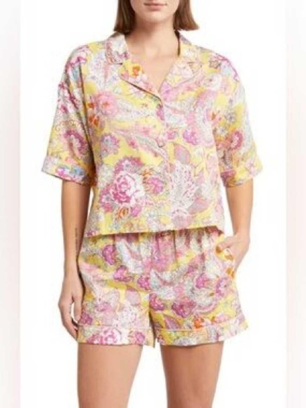 Papinelle Ella Cotton Sateen Pajama Top in Lemon Zest Size Small